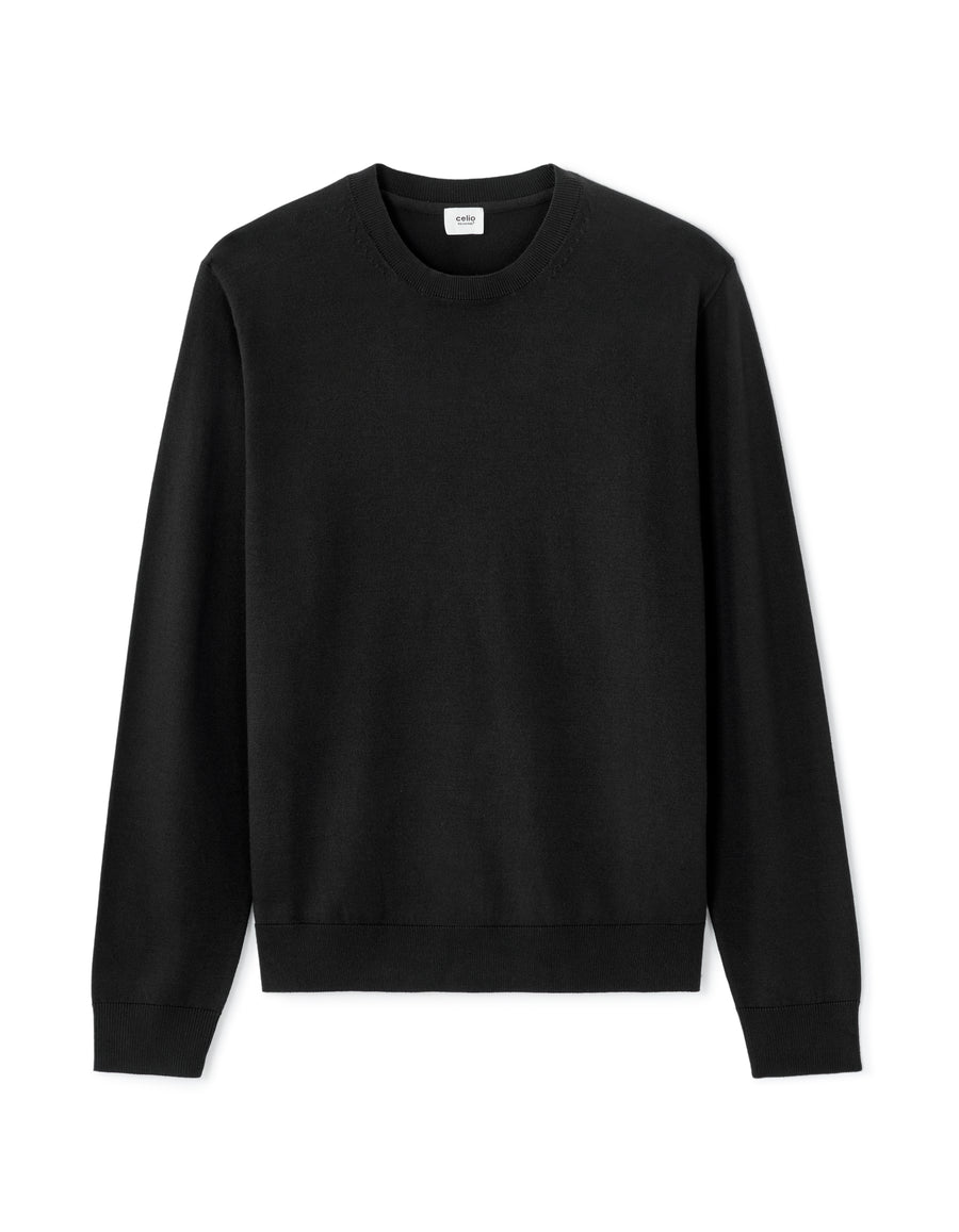 Regular Fit Poly Viscose Solid Crew Neck Sweaters - Black