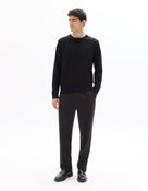 Regular Fit Poly Viscose Solid Crew Neck Sweaters - Black