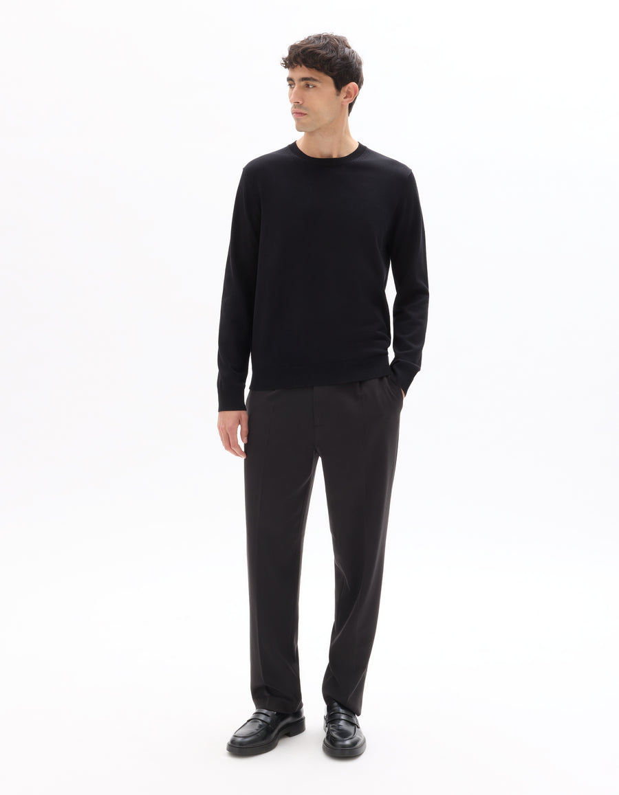 Regular Fit Poly Viscose Solid Crew Neck Sweaters - Black