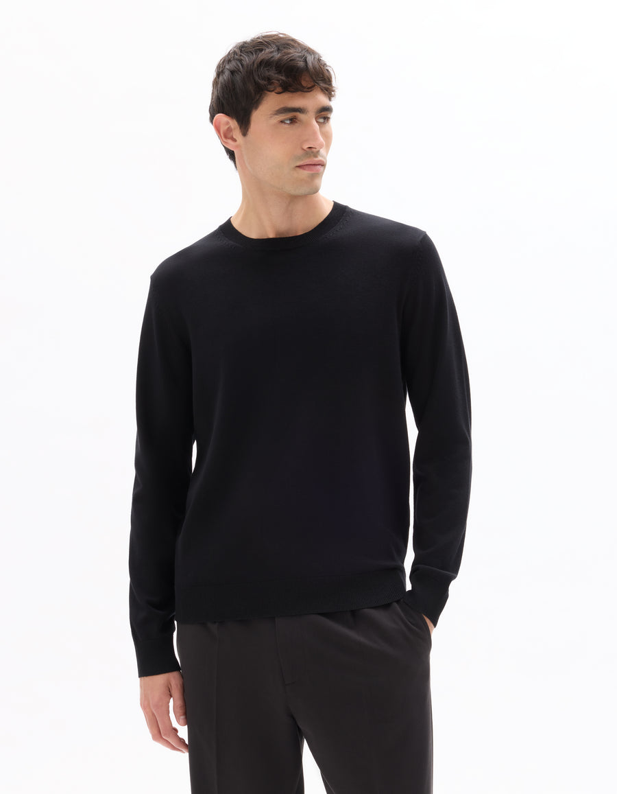 Regular Fit Poly Viscose Solid Crew Neck Sweaters - Black