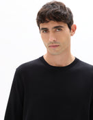 Regular Fit Poly Viscose Solid Crew Neck Sweaters - Black