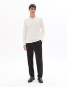 Regular Fit Poly Viscose Solid V Neck Sweaters - Off White