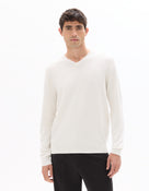 Regular Fit Poly Viscose Solid V Neck Sweaters - Off White