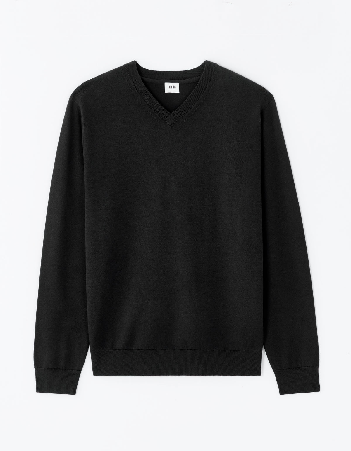 Regular Fit Poly Viscose Solid V Neck Sweaters - Black