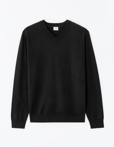 Regular Fit Poly Viscose Solid V Neck Sweaters - Black