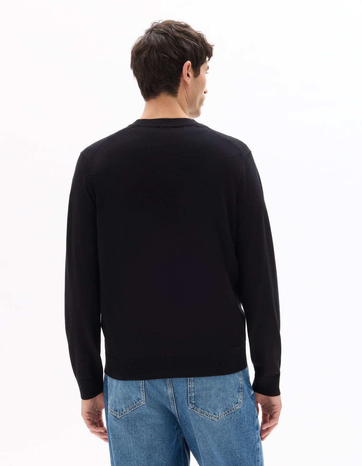 Regular Fit Poly Viscose Solid V Neck Sweaters - Black