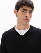 Regular Fit Poly Viscose Solid V Neck Sweaters - Black