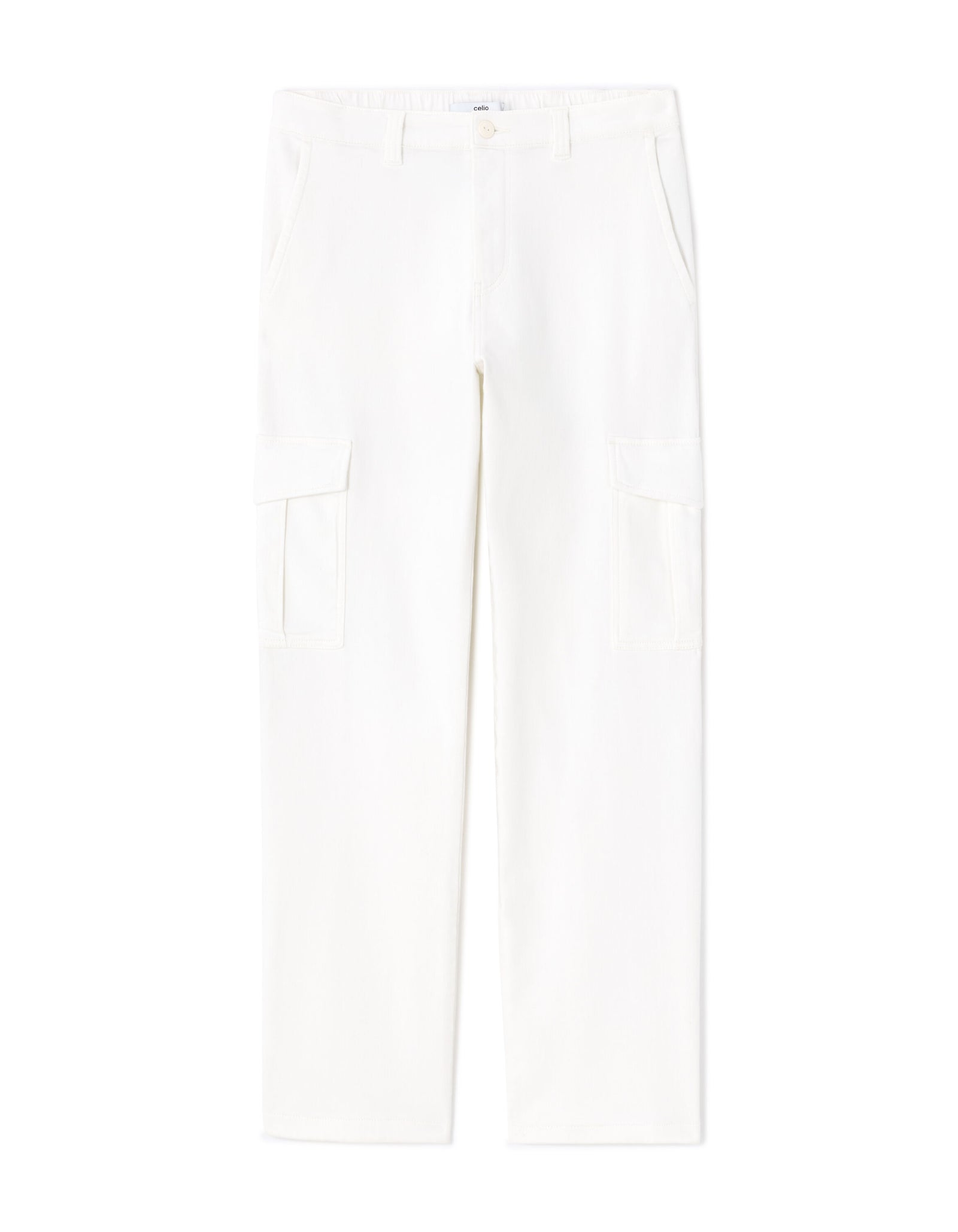 Straight Fit Stretch Cotton Solid Cargo Trousers - Off White