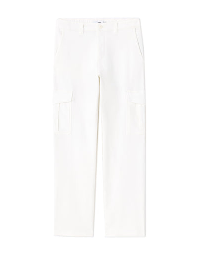 Straight Fit Stretch Cotton Solid Cargo Trousers - Off White