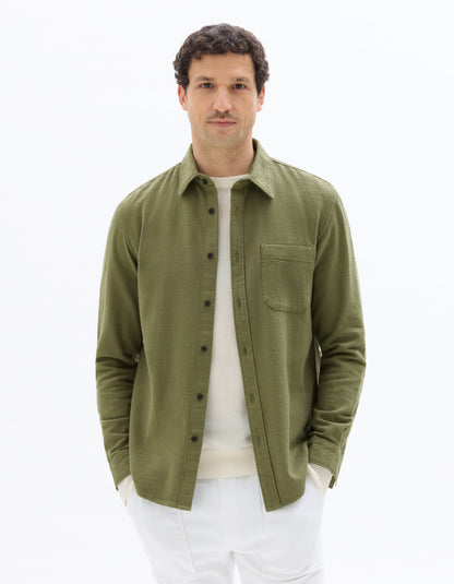 Celio* Regular Fit Olive Solid Men Cotton Shirts
