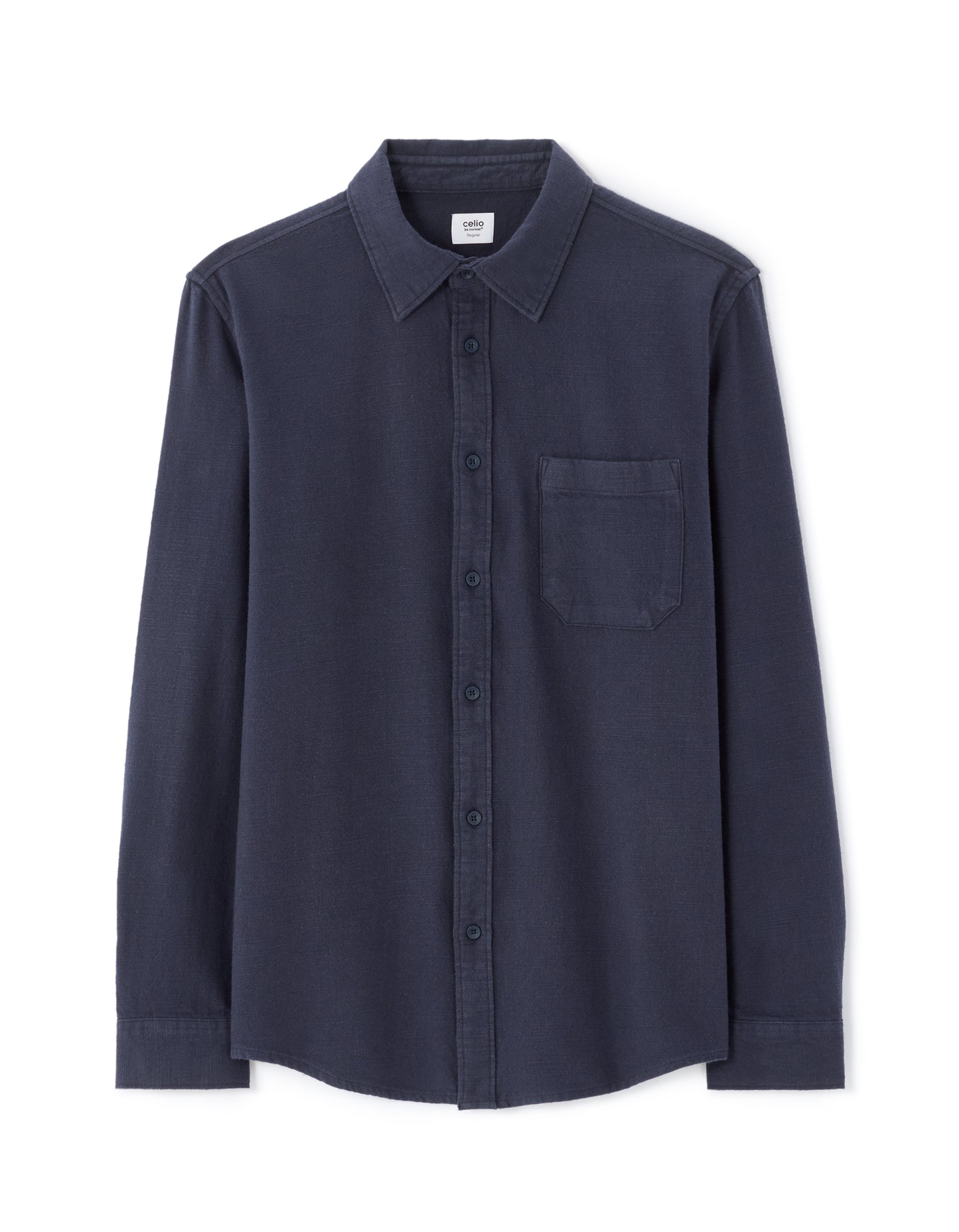 Celio* Navy Blue Cotton Men Solid Regular Fit Shirts