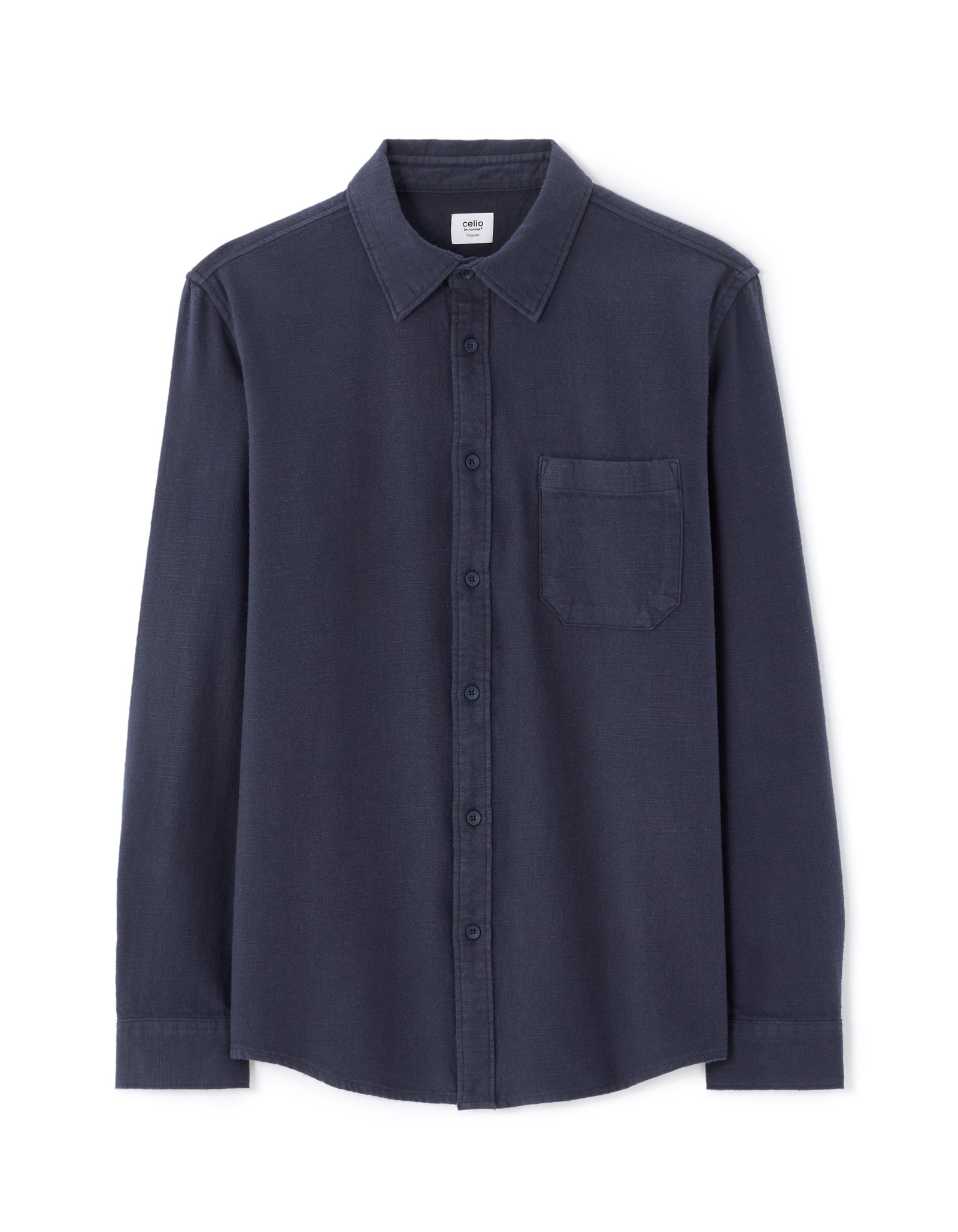 Celio* Navy Blue Cotton Men Solid Regular Fit Shirts