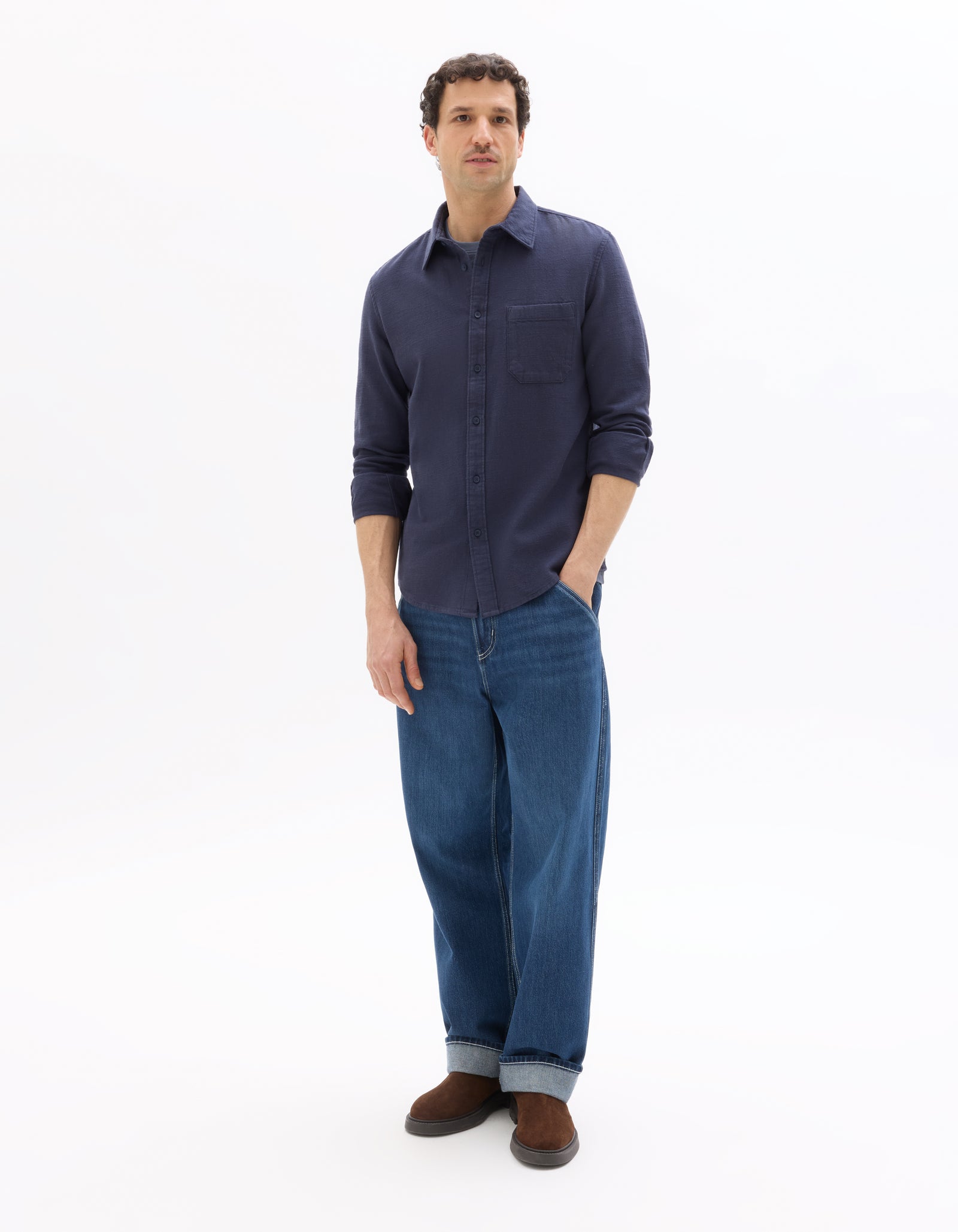 Celio* Navy Blue Cotton Men Solid Regular Fit Shirts