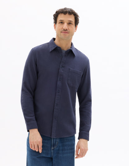 Celio* Navy Blue Cotton Men Solid Regular Fit Shirts