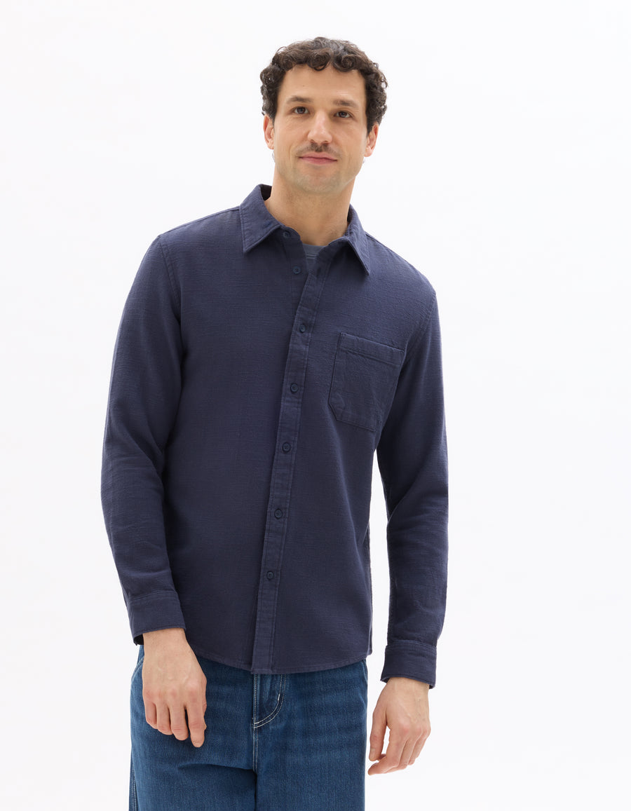 Celio* Navy Blue Cotton Men Solid Regular Fit Shirts