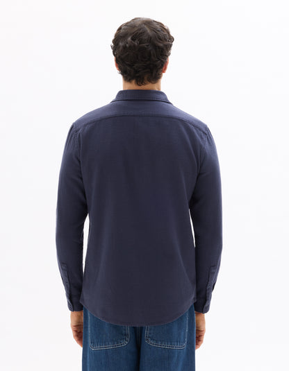 Celio* Navy Blue Cotton Men Solid Regular Fit Shirts