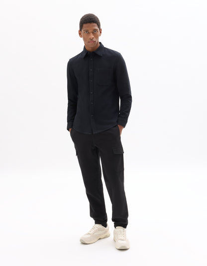 Celio* Regular Fit Men Solid Black Cotton Shirts