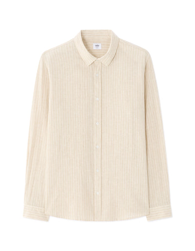 Celio Solid Regular Fit Cotton-Linen-Blend Beige Shirts