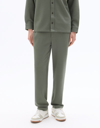 Celio Textured Regular Fit Poly-Blend Khaki Trousers