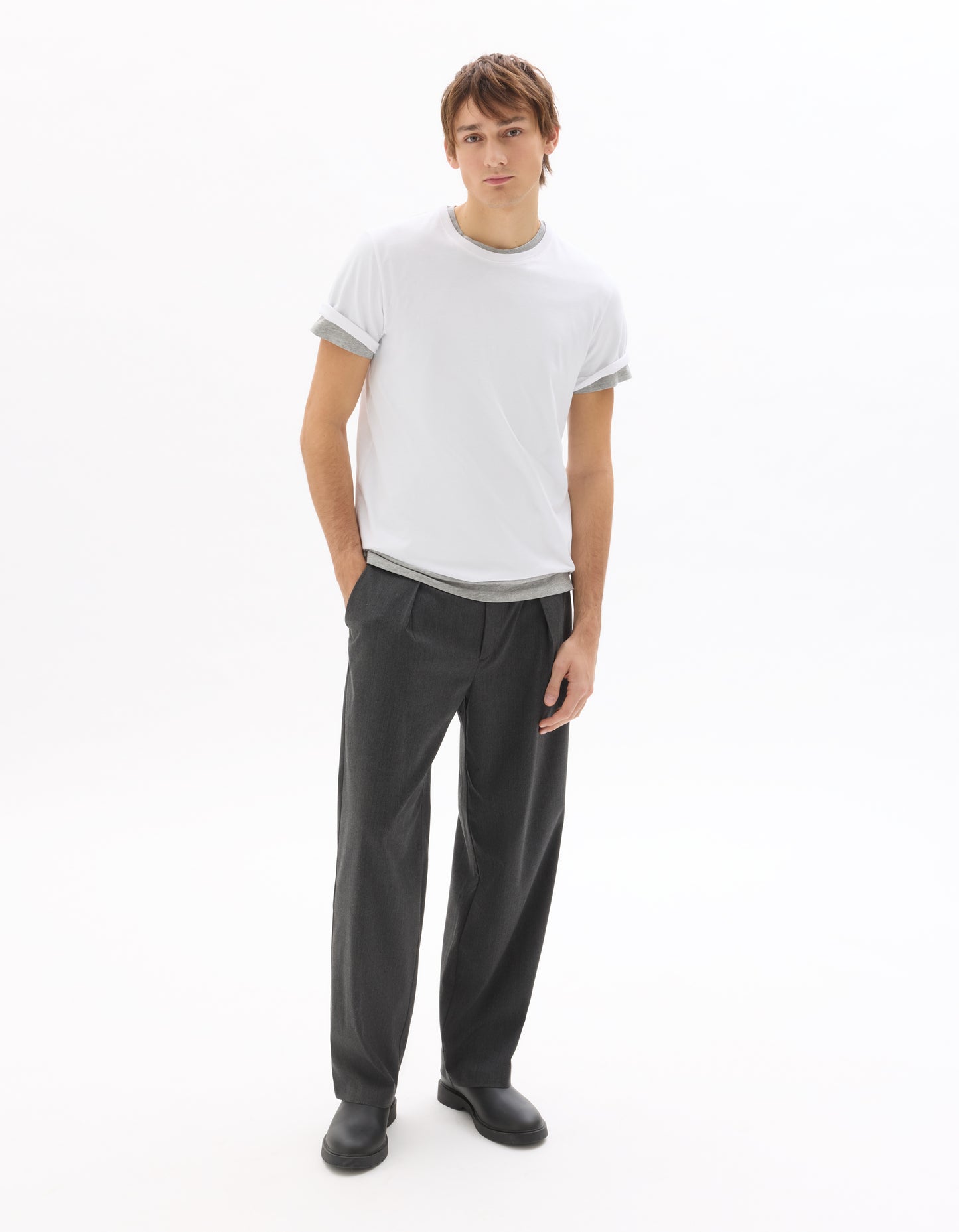Celio Solid Loose Fit Poly-Blend Grey Trousers