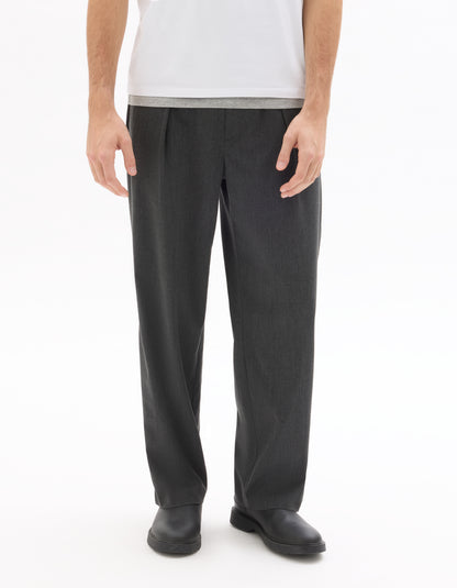 Celio Solid Loose Fit Poly-Blend Grey Trousers