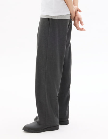 Celio Solid Loose Fit Poly-Blend Grey Trousers