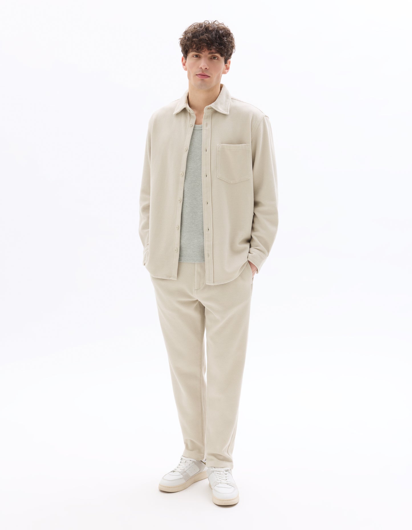Slim Fit Cotton Blend Trousers - Beige