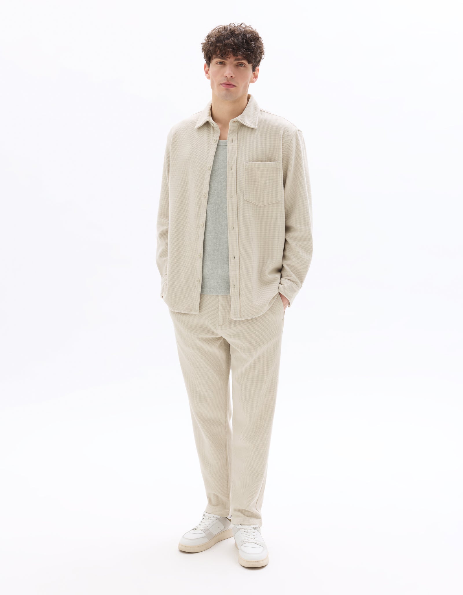 Slim Fit Cotton Blend Trousers - Beige