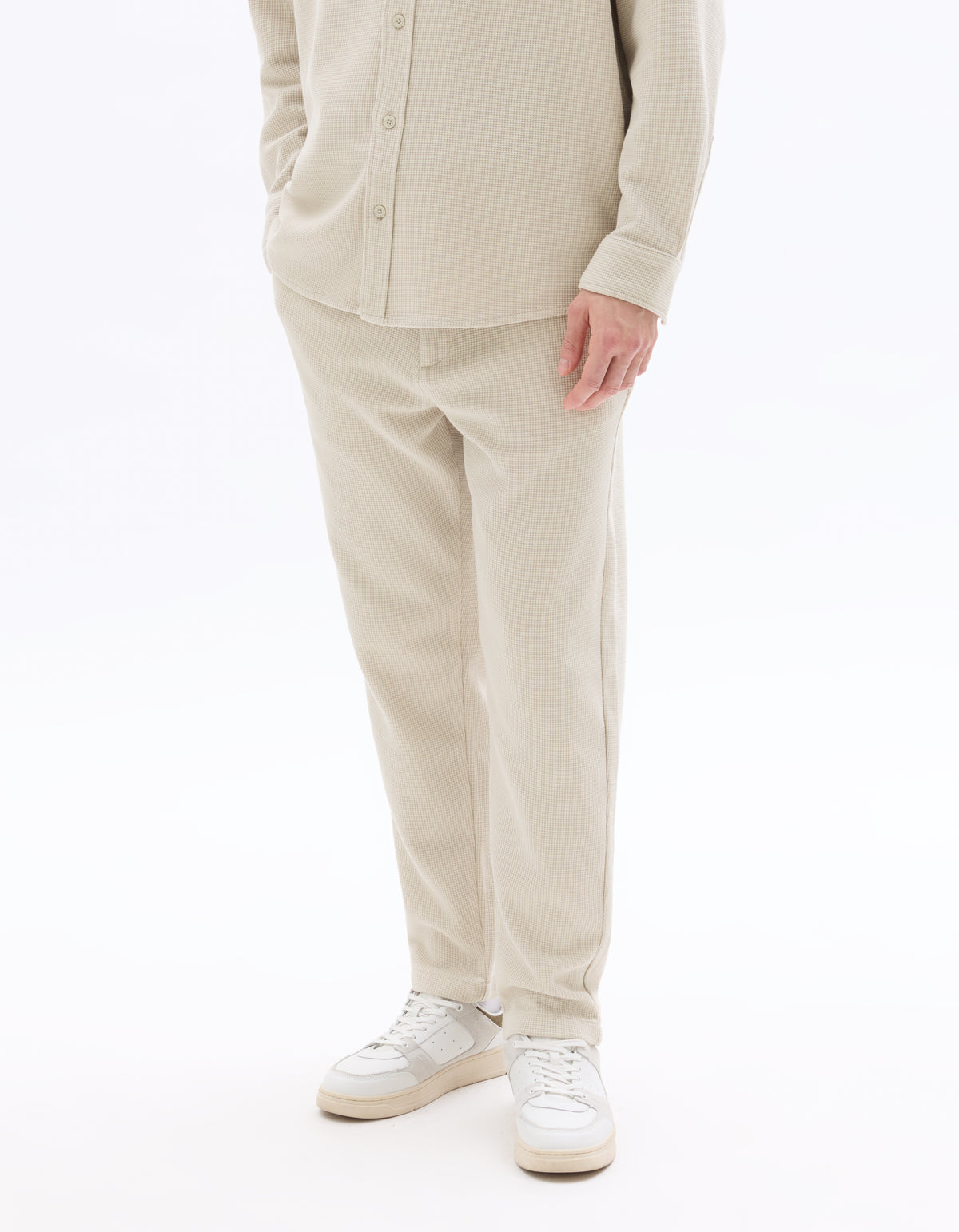 Slim Fit Cotton Blend Trousers - Beige