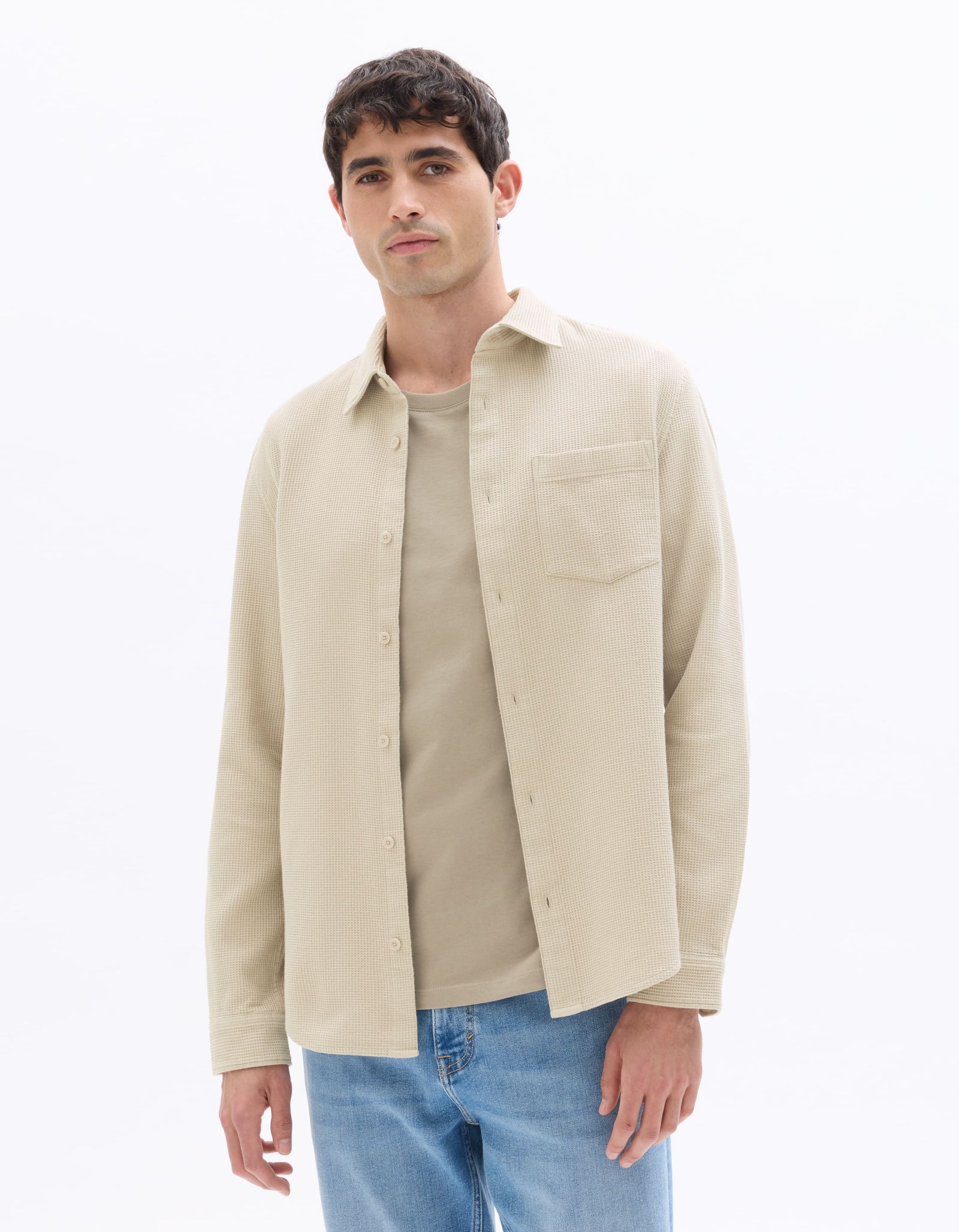 Celio Waffle Regular Fit Cotton Grey Shirts