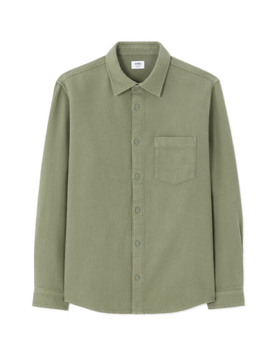 Regular Fit 100% Cotton Waffle Spread Collar Shirt - Khaki