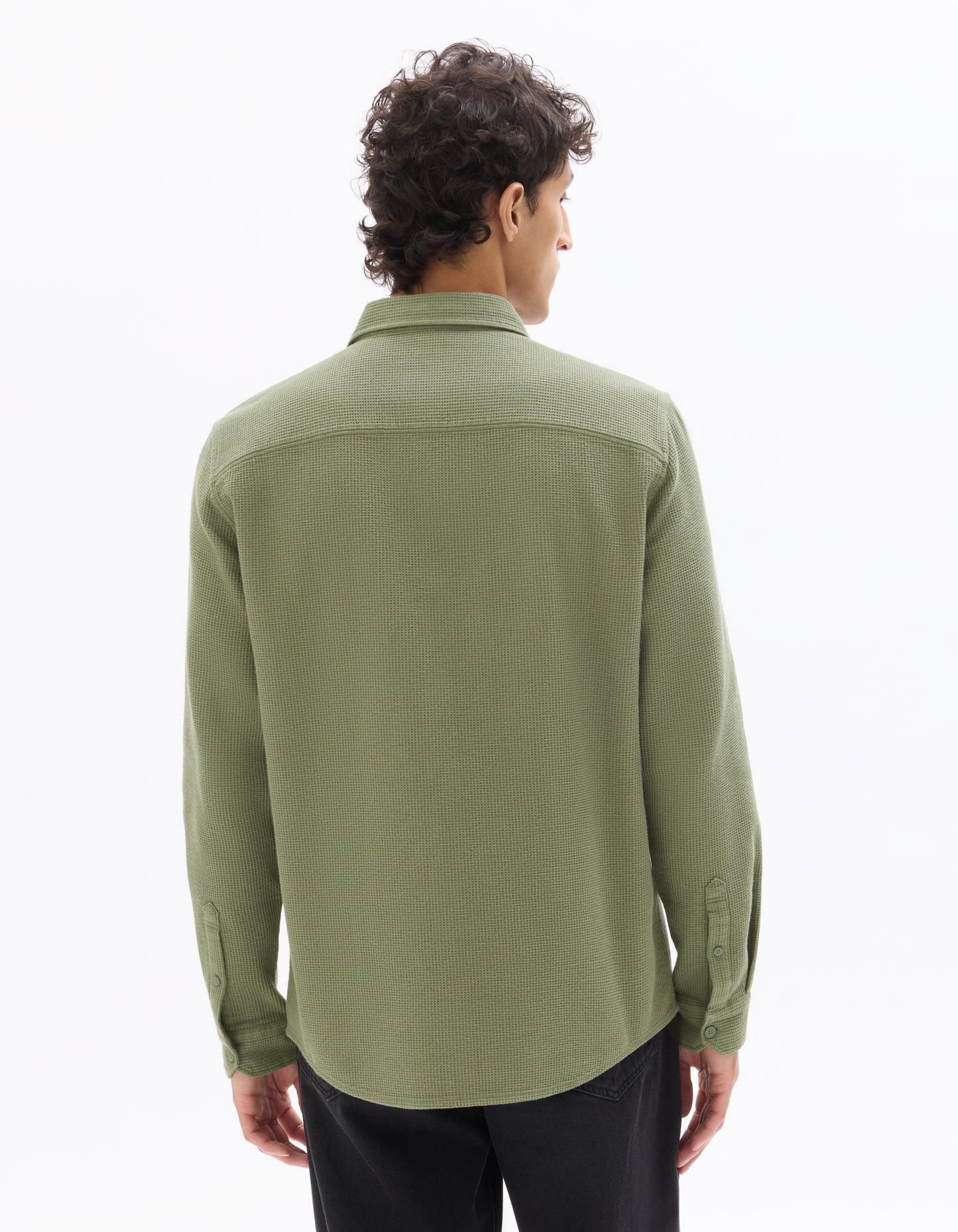 Celio Mens Olive Waffle Regular Fit Cotton Shirts