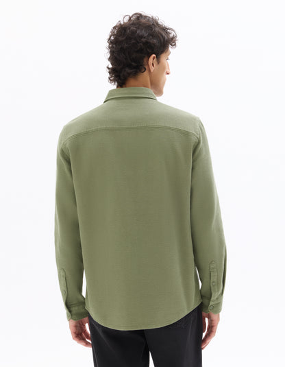 Celio Mens Olive Waffle Regular Fit Cotton Shirts