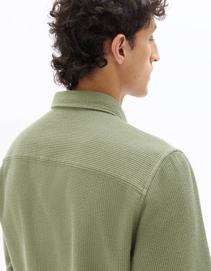 Celio Mens Olive Waffle Regular Fit Cotton Shirts