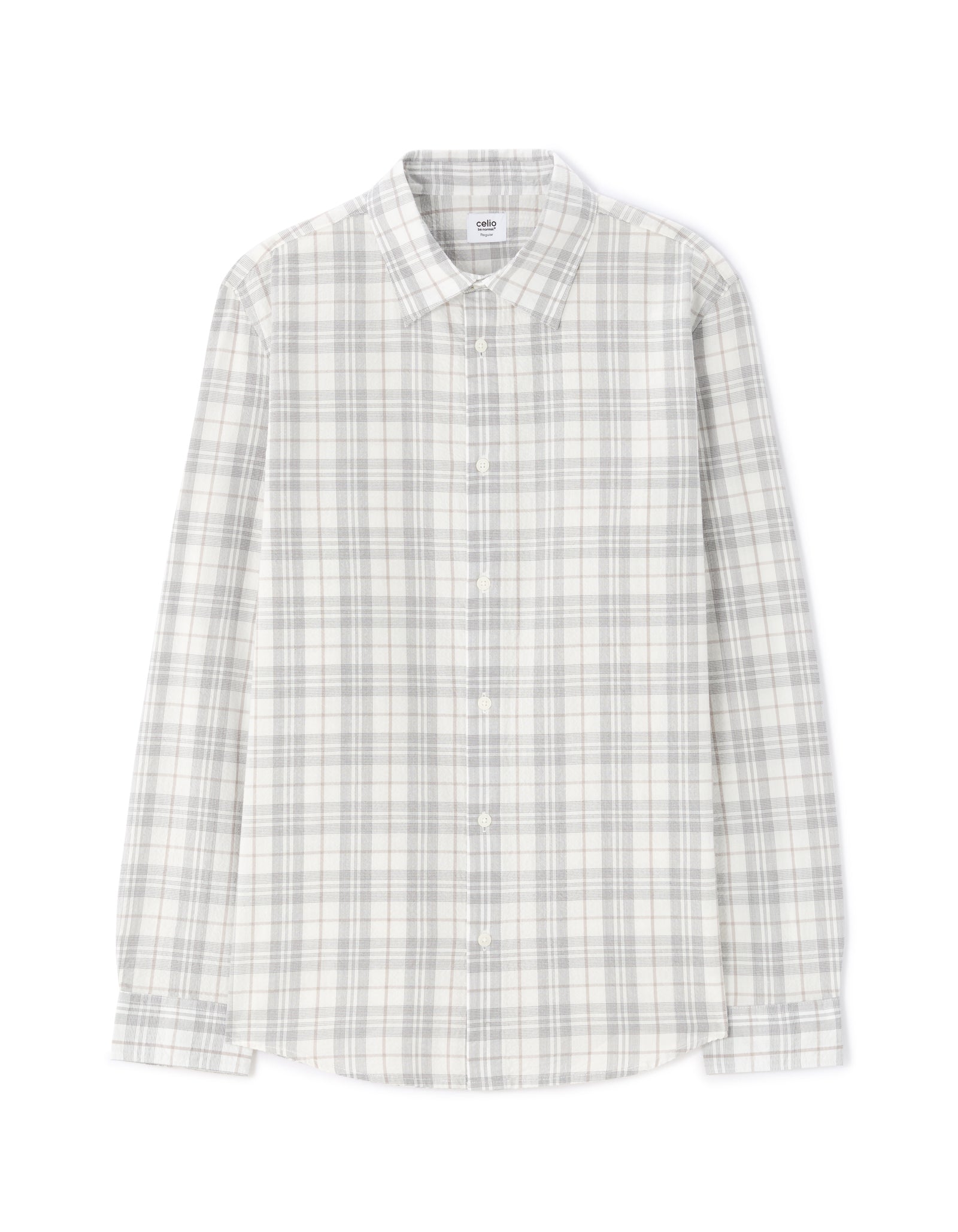 Celio* Men Grey Checked Regular Fit Cotton Shirts
