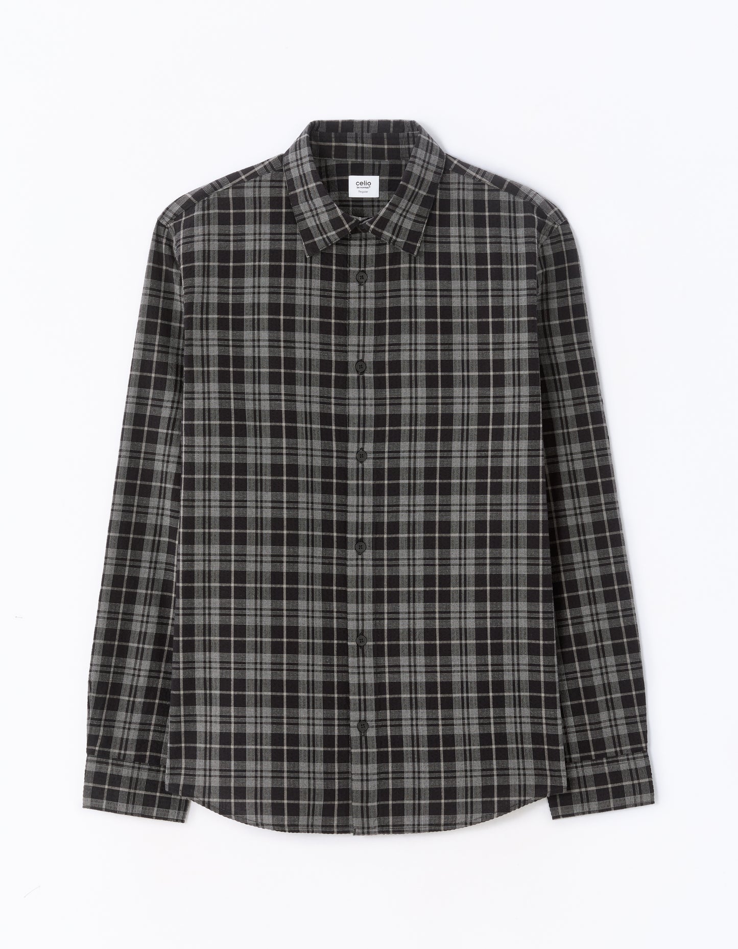 Celio* Men Black Checked Regular Fit Cotton Shirts