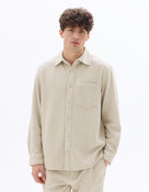 Oversized Fit Cotton Blend Spread Collar Shirt - Beige