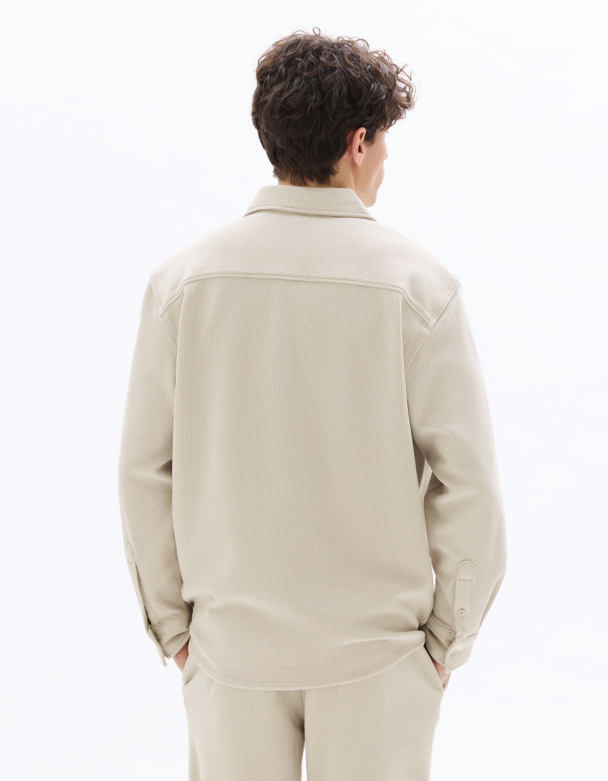 Oversized Fit Cotton Blend Spread Collar Shirt - Beige