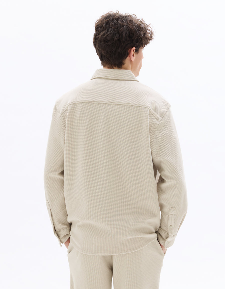 Oversized Fit Cotton Blend Spread Collar Shirt - Beige