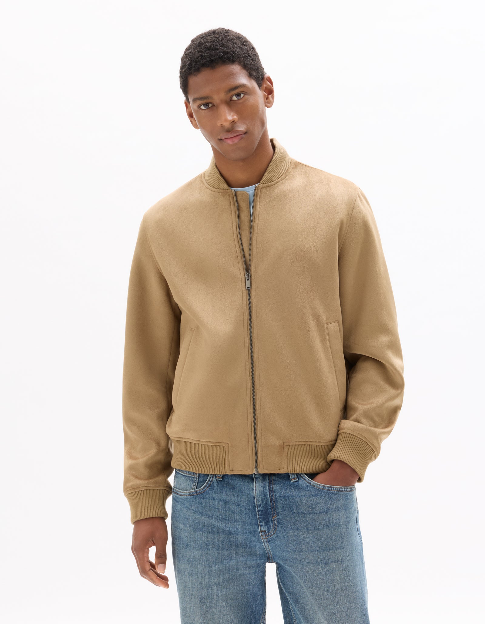 Celio Solid  Polyester Beige Jackets