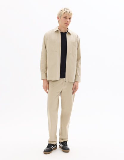 Celio Solid Regular Fit Cotton Beige Trousers