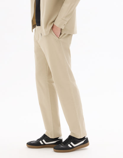 Celio Solid Regular Fit Cotton Beige Trousers
