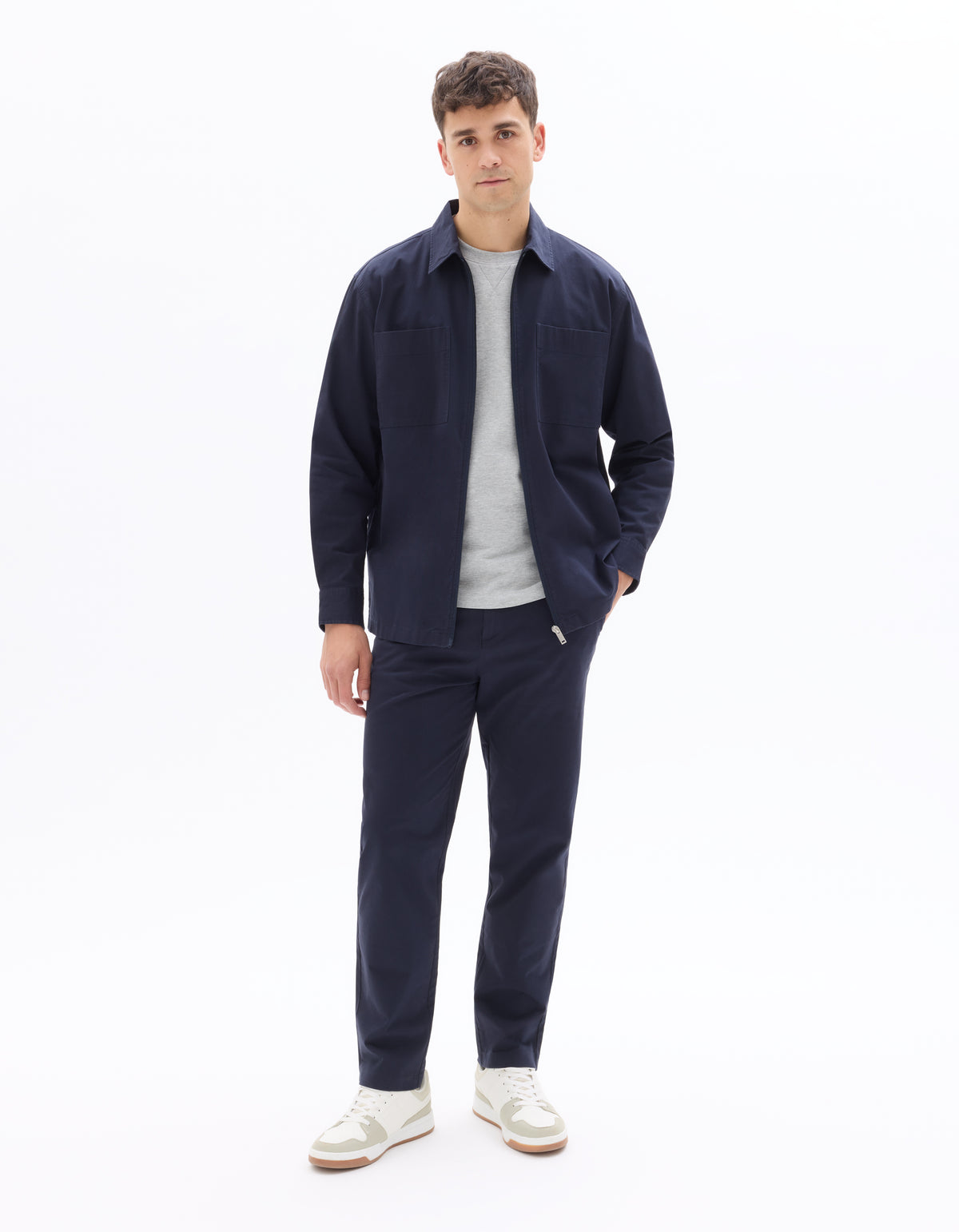 Slim Fit Stretch Cotton Trousers - Navy Blue
