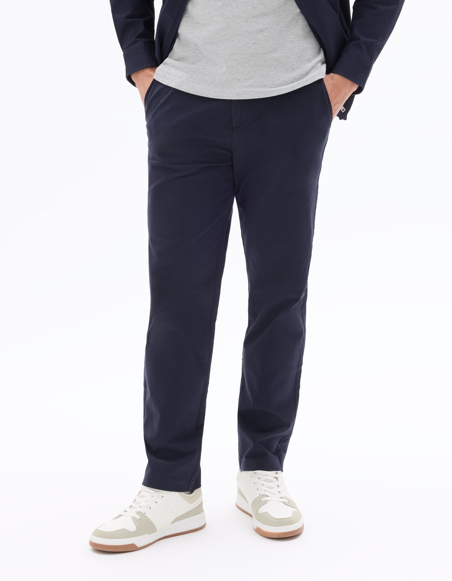 Slim Fit Stretch Cotton Trousers - Navy Blue