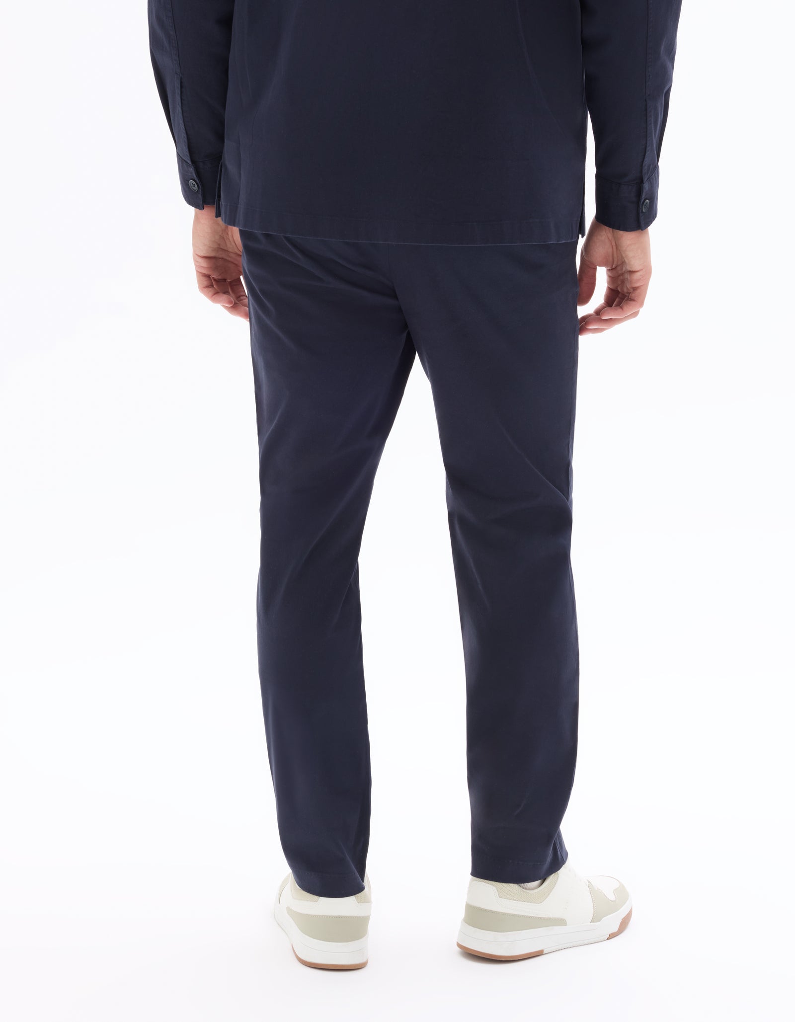 Slim Fit Stretch Cotton Trousers - Navy Blue