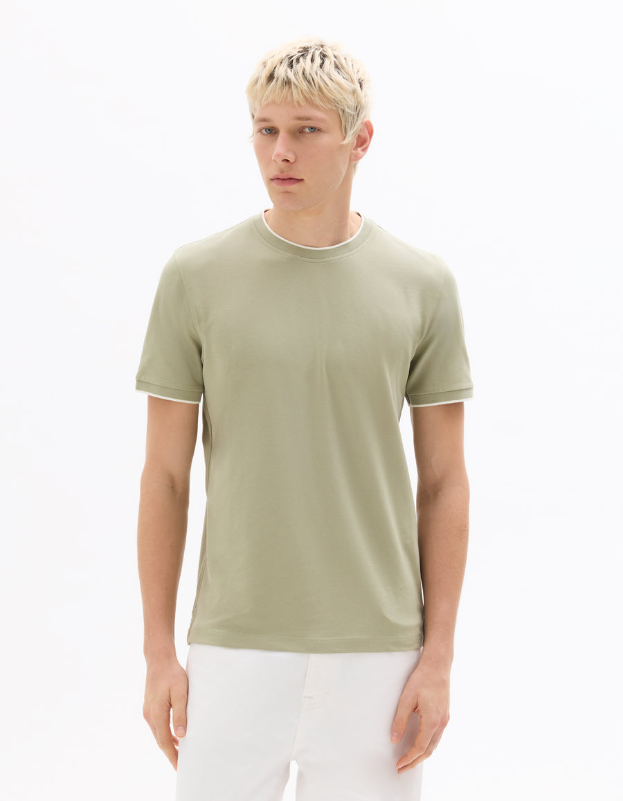Celio Solid Regular Fit Cotton Green Tshirts