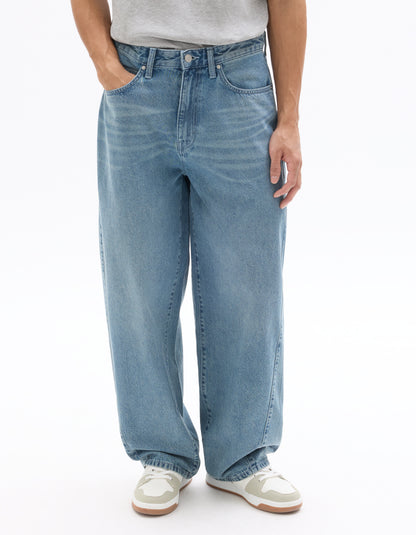 Celio Mens Blue Twill Baggy Fit Cotton Jeans