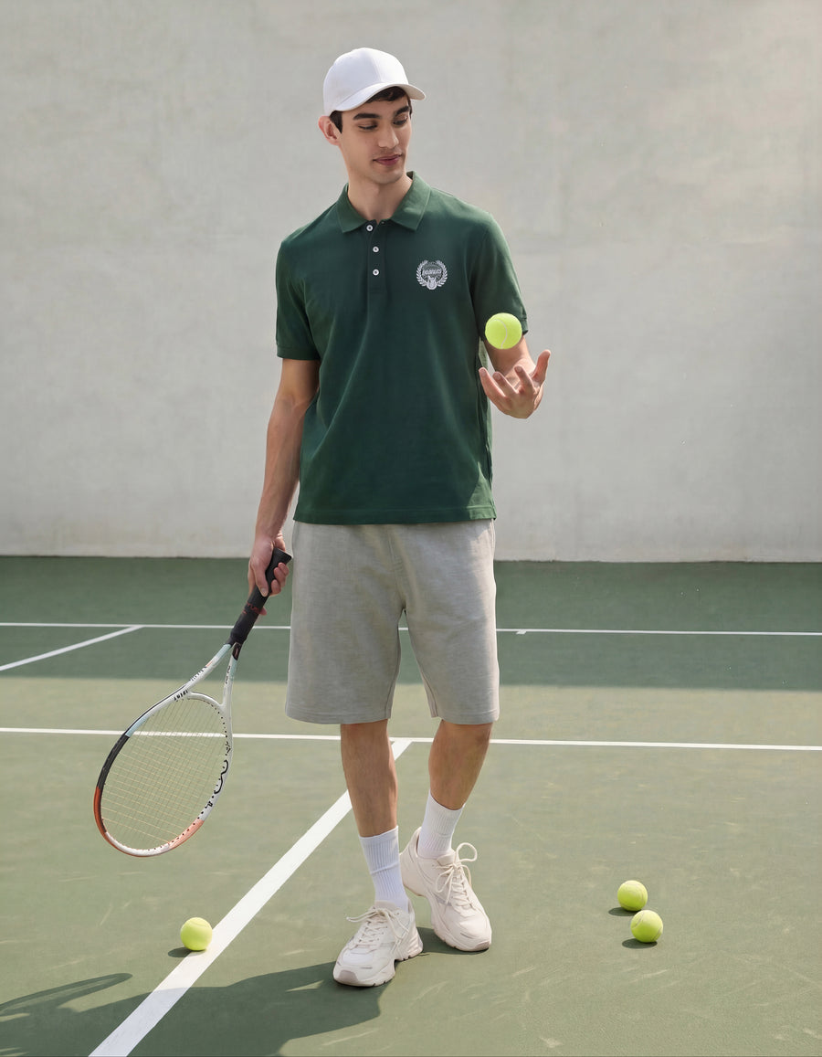 Peanuts Regular Fit 100% Cotton Solid Polo Collar T-Shirts - Green