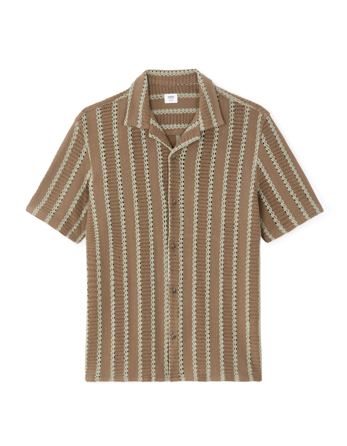 Regular Fit Poly-Cotton Cuban Collar Shirts - Brown