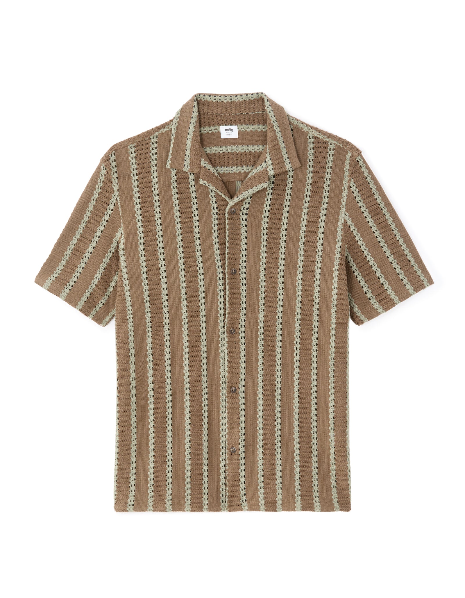 Regular Fit Poly-Cotton Cuban Collar Shirts - Brown